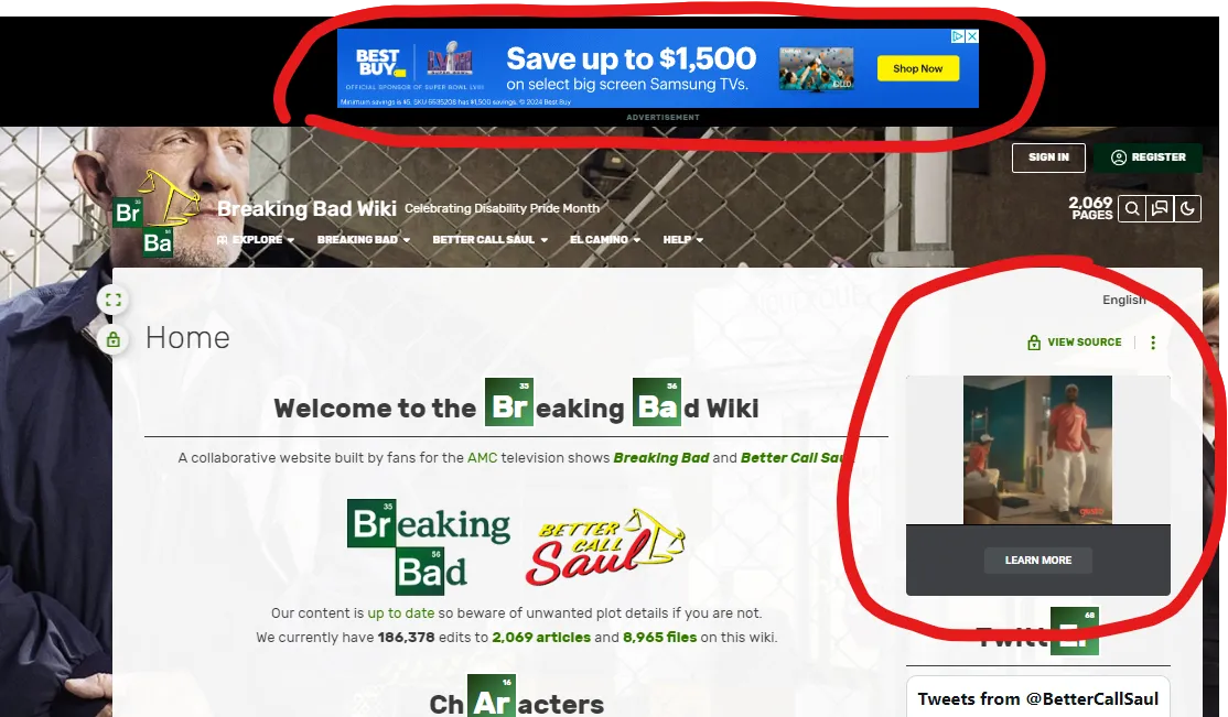 Ads on Breaking Bad Wiki